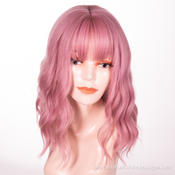 2021 Wholesale Price Straight Curly Wigs with Lace Frontal Pink Synthetic Wigs For Black women